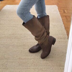 Tall Western Slouchy Leather Boots Sz 7.5  Studded Brown